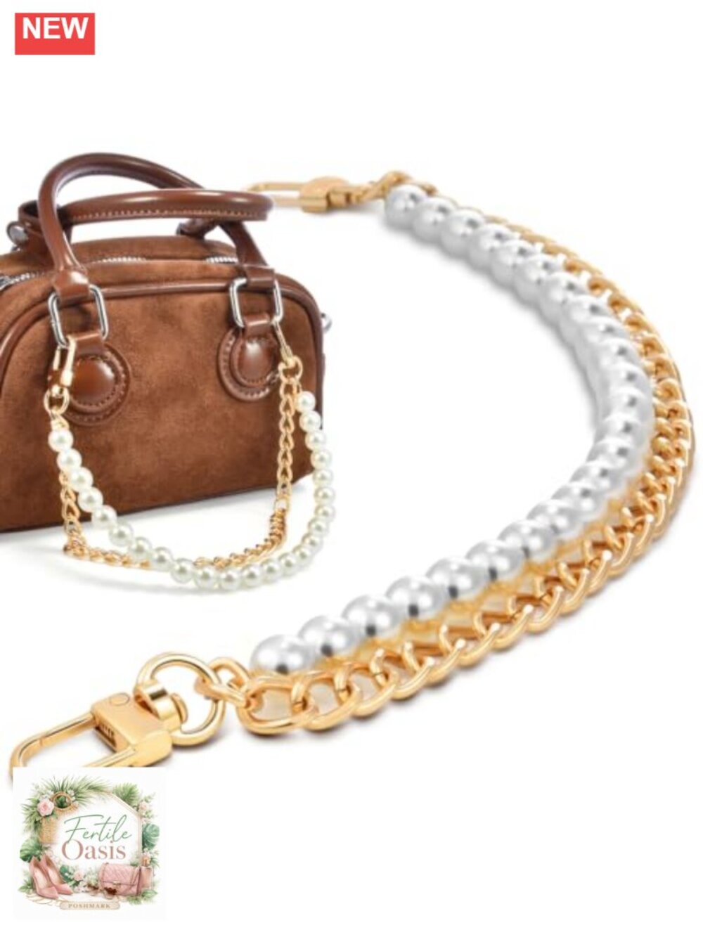 Pearl Purse Chain Handbag Strap Replacement Gold Zinc Alloy DIY